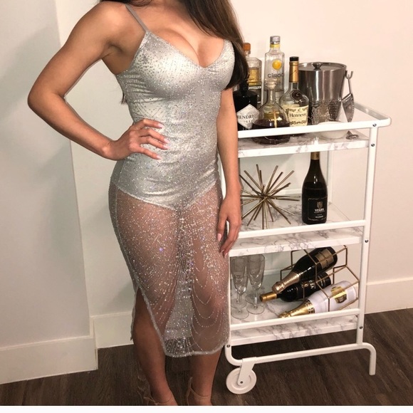 Oh Polly sheer mesh dress silver - Picture 2 of 2